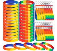 Sureio 48 pulseras de silicona de orgullo gay a granel, LGBT, Lesbiana, arco iris, a rayas, deportes, llavero, de goma, suministros de decoración para desfiles, festivales de arcoíris