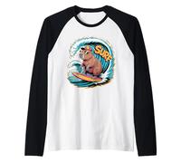 Surf Capybara Funny Retro Beach Summer Vibes Camiseta Manga Raglan