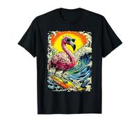 Surf Flamenco Montar Ola Surf Animal Puesta del Sol Playa Camiseta