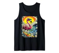 Surf Flamenco Montar Ola Surf Animal Puesta del Sol Playa Camiseta sin Mangas