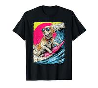Surf Golden Retriever equitación Wave Dog Surfer Sunset Beach Camiseta