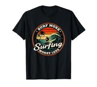 Surf Más Surfing Preocúpate Menos Retro Sunset Surfer Design Camiseta