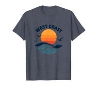 Surf Retro en la Costa Oeste en Sunset Beach Camiseta, Hombre, Azul Jaspeado, 3XL