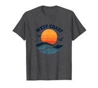 Surf Retro en la Costa Oeste en Sunset Beach Camiseta, Hombre, Jaspeado Oscuro, XXL
