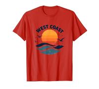 Surf Retro en la Costa Oeste en Sunset Beach Camiseta, Hombre, Rojo, S