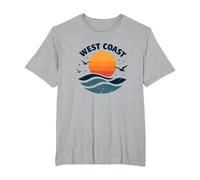 Surf Retro en la Costa Oeste en Sunset Beach Camiseta, Hombre Tallas Grandes, Gris Jaspeado, 5X Alto