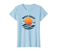 Surf Retro en la Costa Oeste en Sunset Beach Camiseta, Mujer, Azul Bebé, S