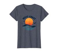 Surf Retro en la Costa Oeste en Sunset Beach Camiseta, Mujer, Azul Jaspeado, L