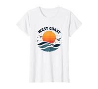 Surf Retro en la Costa Oeste en Sunset Beach Camiseta, Mujer, Blanco, XXL
