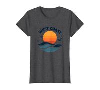 Surf Retro en la Costa Oeste en Sunset Beach Camiseta, Mujer, Jaspeado Oscuro, M