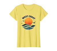 Surf Retro en la Costa Oeste en Sunset Beach Camiseta, Mujer, Limón, XXL