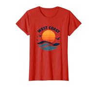 Surf Retro en la Costa Oeste en Sunset Beach Camiseta, Mujer, Rojo, XXL