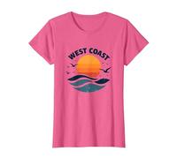 Surf Retro en la Costa Oeste en Sunset Beach Camiseta, Mujer, Rosa Jaspeado, S