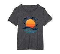 Surf Retro en la Costa Oeste en Sunset Beach Camiseta, Mujer Tallas Grandes, Jaspeado Oscuro, 4XL Grande