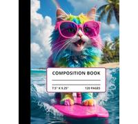 Surf & Swagger: Rainbow Cat Vibes: Composition Notebook | Wide Ruled | 120 Pages of Clean, Bold Space