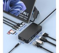Surface Dock Dual Displays HDMI+VGA con adaptador de corriente, estación de acoplamiento Surface 11 en 1 para Surface Pro 12/11/10/9/8/X/7/6/5/4/3, Surface Laptop 7/6/5/4/3/2/1, Surface Book Go Dock