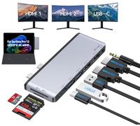 Surface Pro 12 - Estación de acoplamiento 8 en 1, concentrador USB de triple pantalla con HDMI dual 4K, Thunderbolt 4 (4K a 60Hz, 40 Gbps, 100 W PD), 2 USB 3.0, SD/TF, audio para accesorios Surface