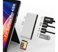 Surface Pro 4/Pro 5/Pro 6 estación de Acoplamiento USB Hub - USB 3.0x3 Hub Adaptador, Lector de Tarjetas de Memoria SD y TF/Micro SD, convertidor de Puerto HDMI 4K Accesorios para Surface Pro