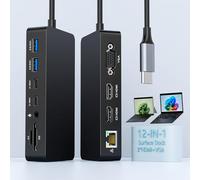 Surface Thunderbolt 4 Dock with 100W Power Supply - 12 in 1 Surface Pro Docking Station with Dual HDMI+VGA for Surface Pro 11/10/9/8/X/7+, Surface Laptop Surface Go - 2 Year Warranty