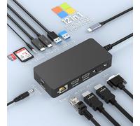 Surface Thunderbolt 4 - Estación de acoplamiento Surface Pro 12 en 1, triple pantalla HDMI + VGA dual con fuente de alimentación de 100 W para Surface Pro 13/12/11/10/9/8/X, portátil 7/6/5/4
