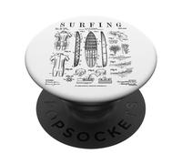 Surfboard Surfing, Estampado Vintage de Charol Surfista PopSockets PopGrip Adhesivo