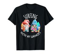 Surfeando con mis gnomos Retro Beach Vacaciones Verano Gnomo Camiseta gráfica económica