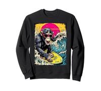 Surfear Chimpancé Montar Ola Surfista Animal Puesta del Sol Chimpancé Sudadera