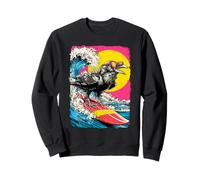 Surfear Cuervo Montar Océano Ola Surfista Animal Puesta del Sol Sudadera