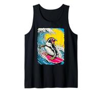 Surfear Pingüino Montar Océano Ola Surfista Animal Puesta Camiseta sin Mangas