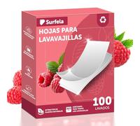 Surfela Hojas para lavavajillas, 100 ciclos de lavado, tiras para lavavajillas con embalaje sin plástico, a base de plantas, sin fosfatos, con proteasa contra restos de proteínas, aroma a frambuesa