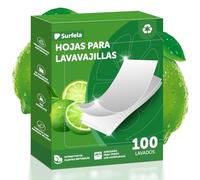 Surfela Hojas para Lavavajillas Detergente -100 Lavados, Sin Plástico y Sostenibles, Limpieza Potente con Enzimas Proteasas contra Proteínas y Grasas, Reemplazo Ecológico de Pastillas Lavavajillas