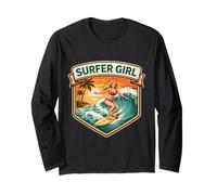 Surfer Chica Mujer Surfeando Vintage Tabla De Surf Olas Océano Lindo Manga Larga