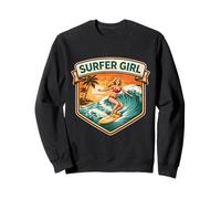 Surfer Chica Mujer Surfeando Vintage Tabla De Surf Olas Océano Lindo Sudadera