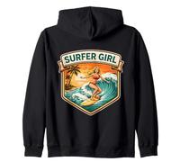 Surfer Chica Mujer Surfeando Vintage Tabla De Surf Olas Océano Lindo Sudadera con Capucha