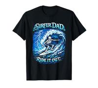 Surfer Dad Skeleton Riding Wave Ocean Tabla de Surf Camiseta