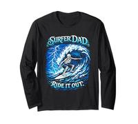 Surfer Dad Skeleton Riding Wave Ocean Tabla de Surf Manga Larga