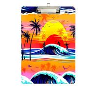 Surfers Wave - Portapapeles acrílico para enfermeras y oficina, tablero de clip de plástico con clip de perfil bajo, gancho para colgar, tablero de escritura de PVC transparente, color plateado, 12.5