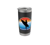 Surfing Hawaiano Verano Los Ángeles Vintage Playa Tropical Vaso térmico de acero inoxidable de doble pared