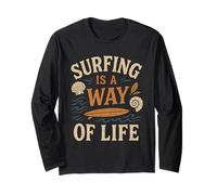 Surfing Is A Way of Life Camiseta Retro Tabla de Surf Ocean Beach Manga Larga