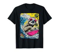 Surfing Perezoso Montar Océano Onda Surfista Animal Puesta del Camiseta