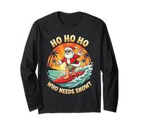 Surfing Santa Ho Ho Ho Vacaciones Hawaii Navidad Playa Diversión Manga Larga