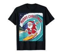 Surfing Santa Merry Christmas Beach Holiday Vibes Camiseta