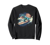 Surfista de dinosaurios con bandera de Estados Unidos para niños y niñas Sudadera