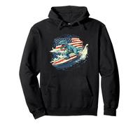 Surfista de dinosaurios con bandera de Estados Unidos para niños y niñas Sudadera con Capucha