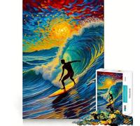 Surfista en la Ola del Atardecer, Noche Estrellada, Rompecabezas de 1000 Piezas para Adultos, Regalos, fortalece la Memoria, Tiempo Sereno, Calidad, Borde, Deseo de Papá Noel 50x75cm