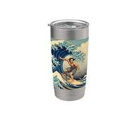 Surfista hawaiano Surfeando en Great Wave ukiyo-e estilo Hokusai Vaso térmico de acero inoxidable de doble pared