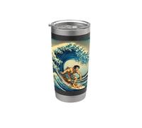 Surfista Japonés Surfeando Una Gran Ola Estilo ukiyo-e Hokusai Vaso térmico de acero inoxidable de doble pared
