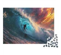 Surfista Montar Ola 1000 Piezas Papel Ecológico Rompecabezas Conjunto Niños Principiantes Divertido Juego Hermosa Decoración 52x38cm/1000pcs