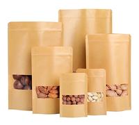 Surflyee 100 Piezas Bolsa de Papel Kraft, Bolsa de kraft con Ventana, Bolsas Papel Bocadillos Reutilizables, A Prueba de Humedad, Bolsas de Papel para Té, Dulces, Semillas, Frutos Secos (9x14CM)