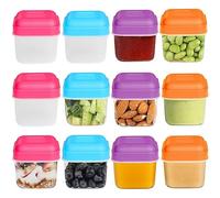 Surflyee 12 Piezas Tarros de Plastico con Tapa Pequeños, 100ML Tarros Plastico Hermetico Sin BPA, Recipientes para Alimentos para Salsas, Sopas, Condimentos, Apto para Frigorífico y Microondas